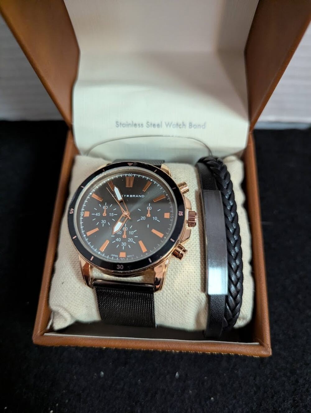 Lucky Brand Watch with bracelet in Box NEW Black rose gold Mens gift set